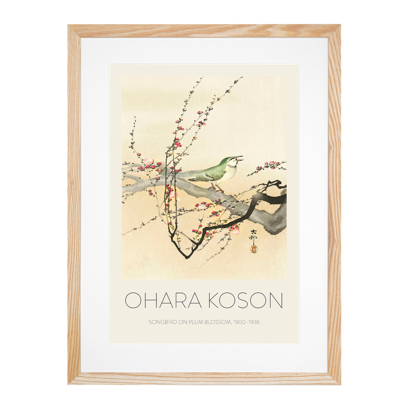 Songbird In A Plum Blossom Tree Print By Ohara Koson