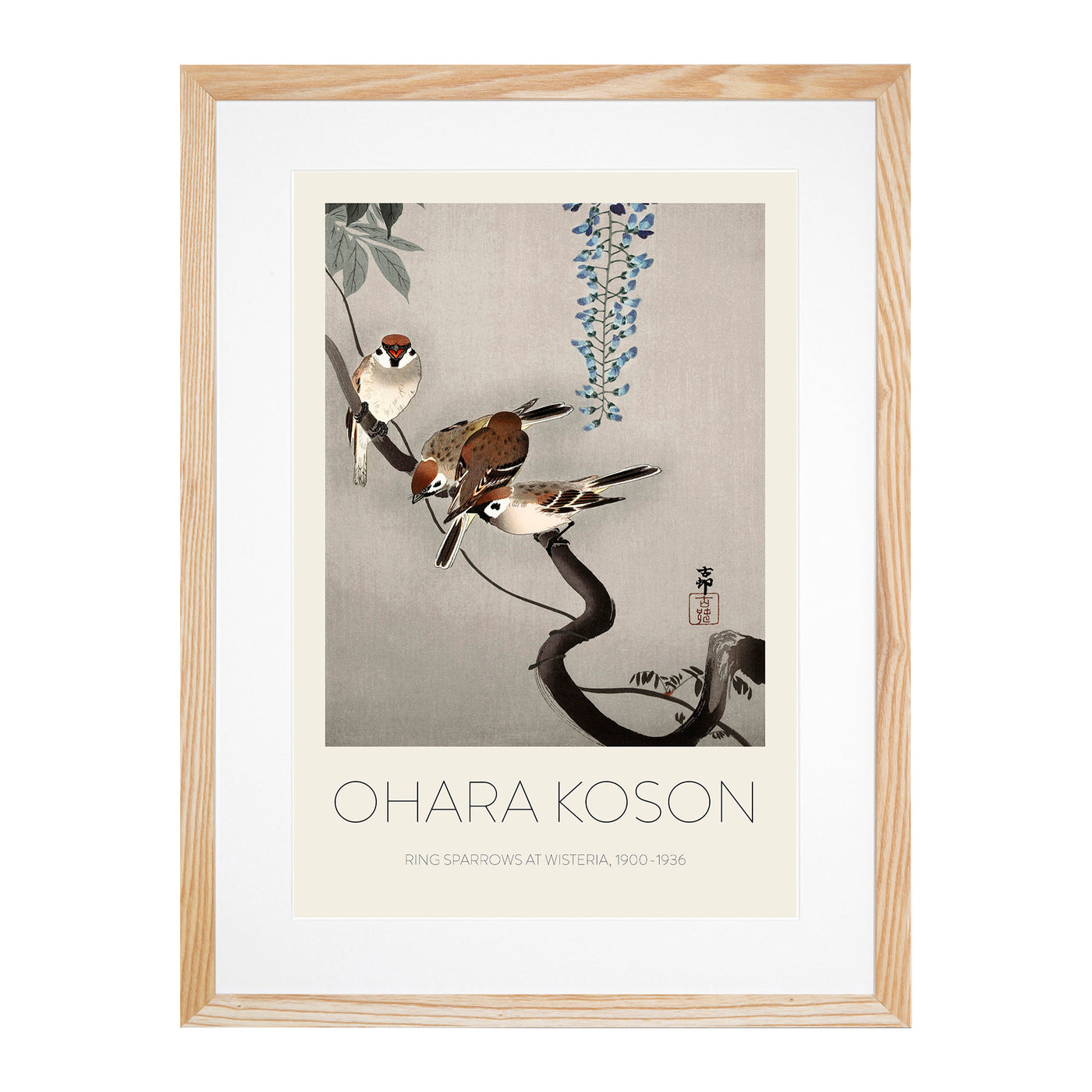 Sparrows At Wisteria Print By Ohara Koson