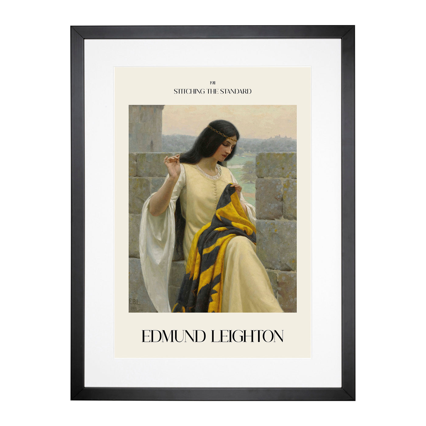 Stitching The Standard Print By Edmund Leighton Framed Print Main Image