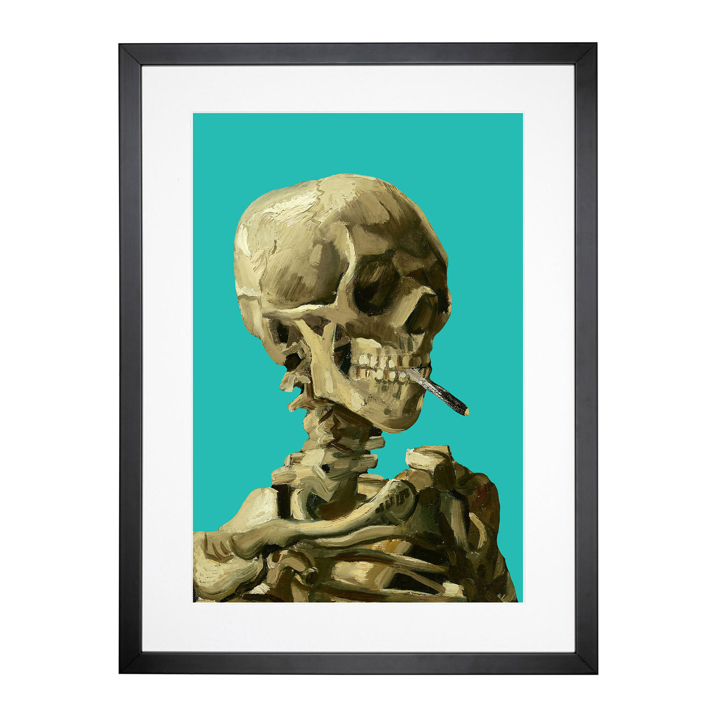 Teal Skull Of A Skeleton With Cigarette By Vincent Van Gogh Framed Print Main Image