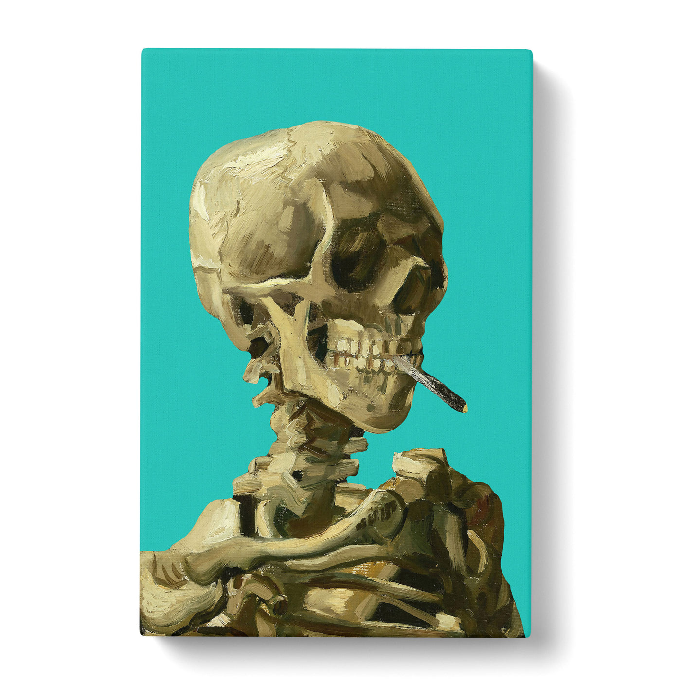 Teal Skull Of A Skeleton With Cigarette By Vincent Van Gogh Canvas Print Main Image