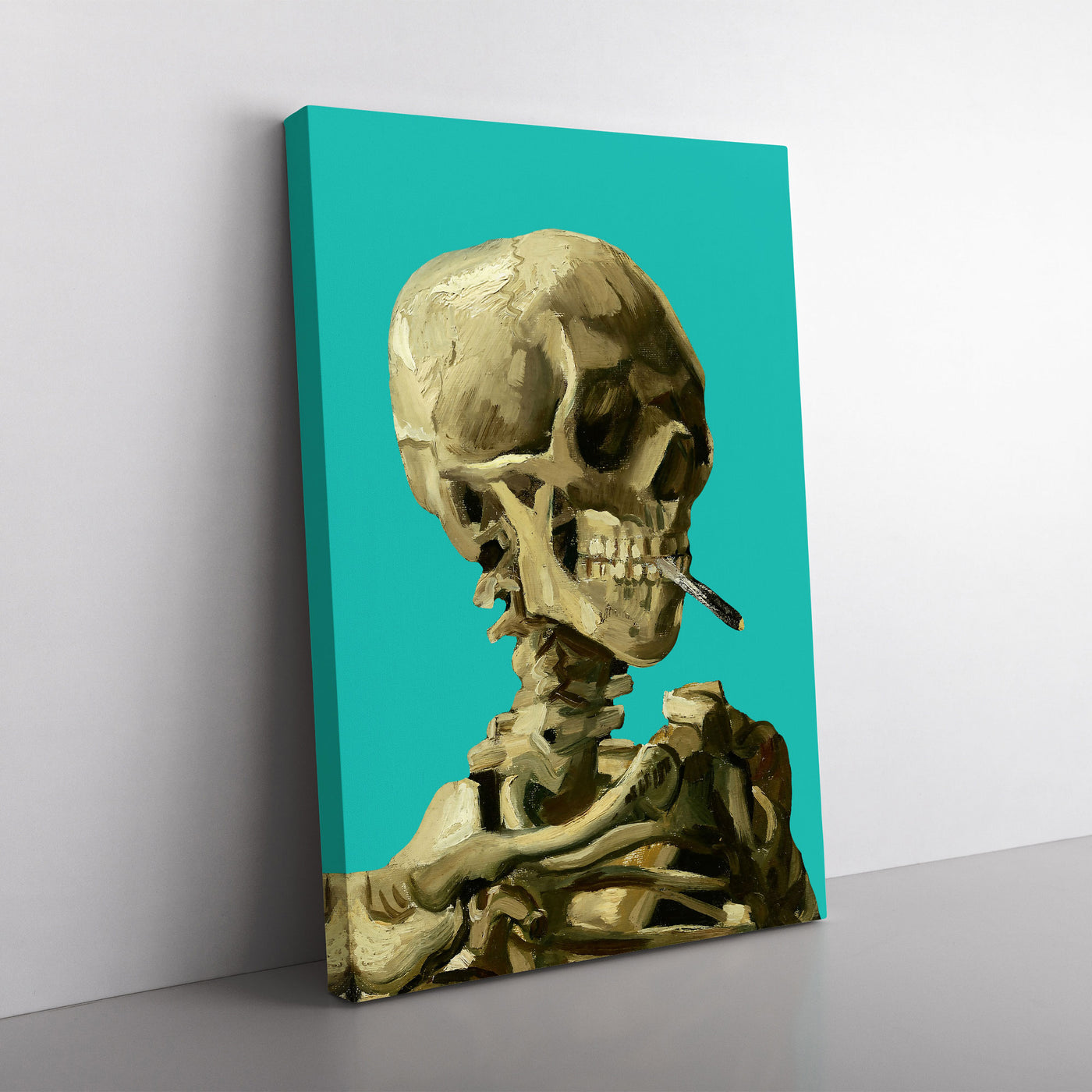 Teal Skull Of A Skeleton With Cigarette By Vincent Van Gogh