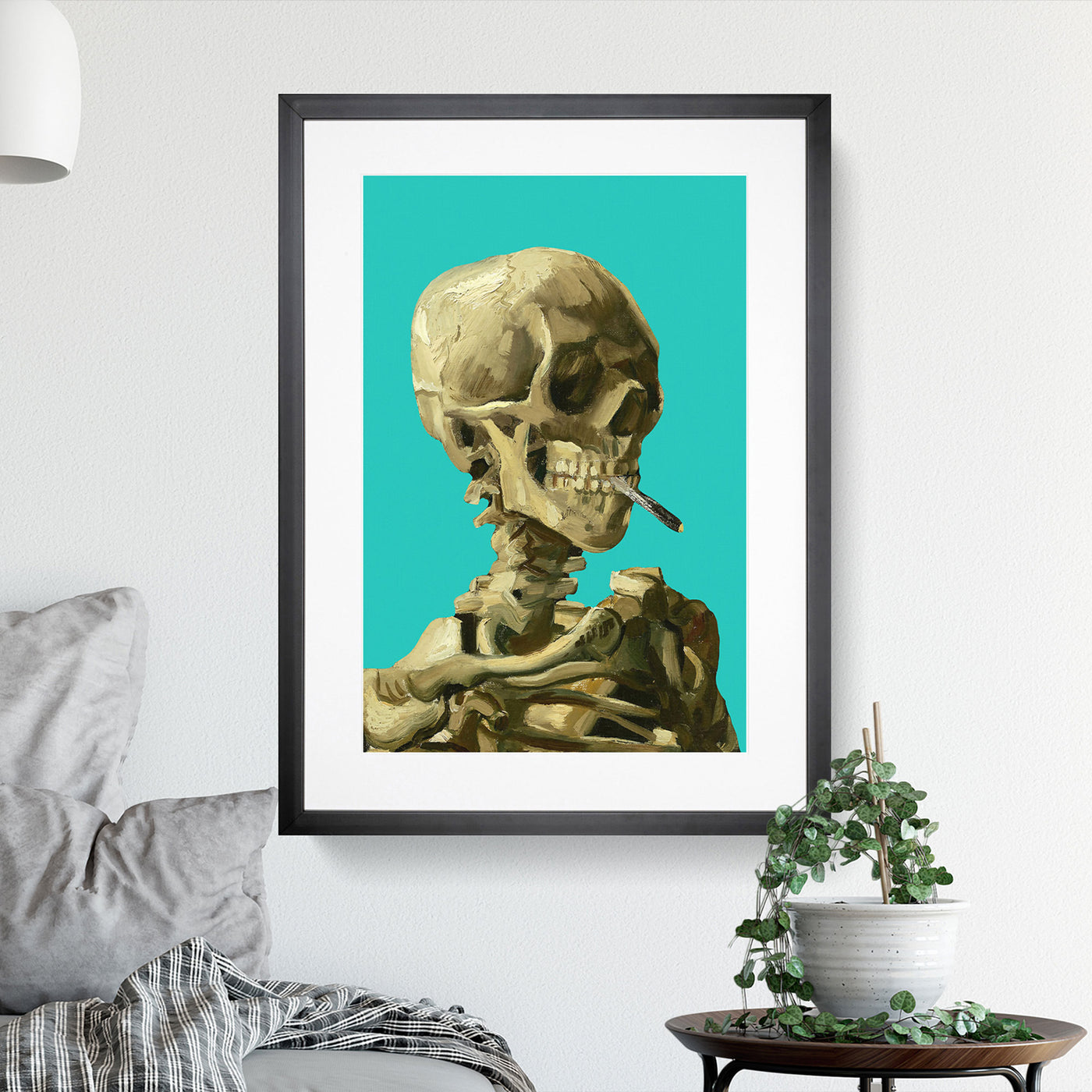 Teal Skull of a Skeleton with Cigarette By Vincent Van Gogh