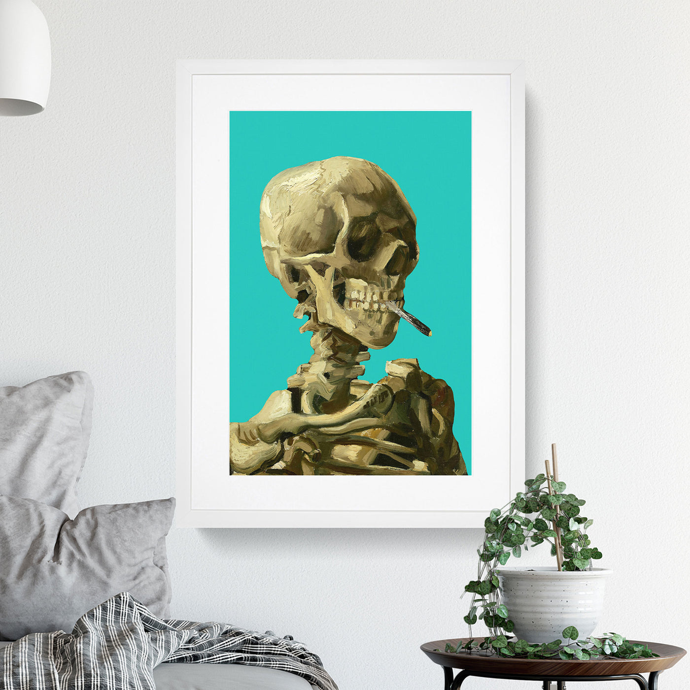 Teal Skull of a Skeleton with Cigarette By Vincent Van Gogh