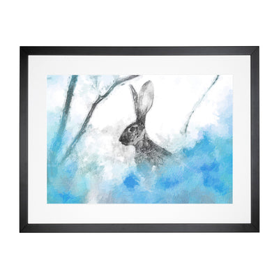 The Alert Hare in Blue Framed Print Main Image