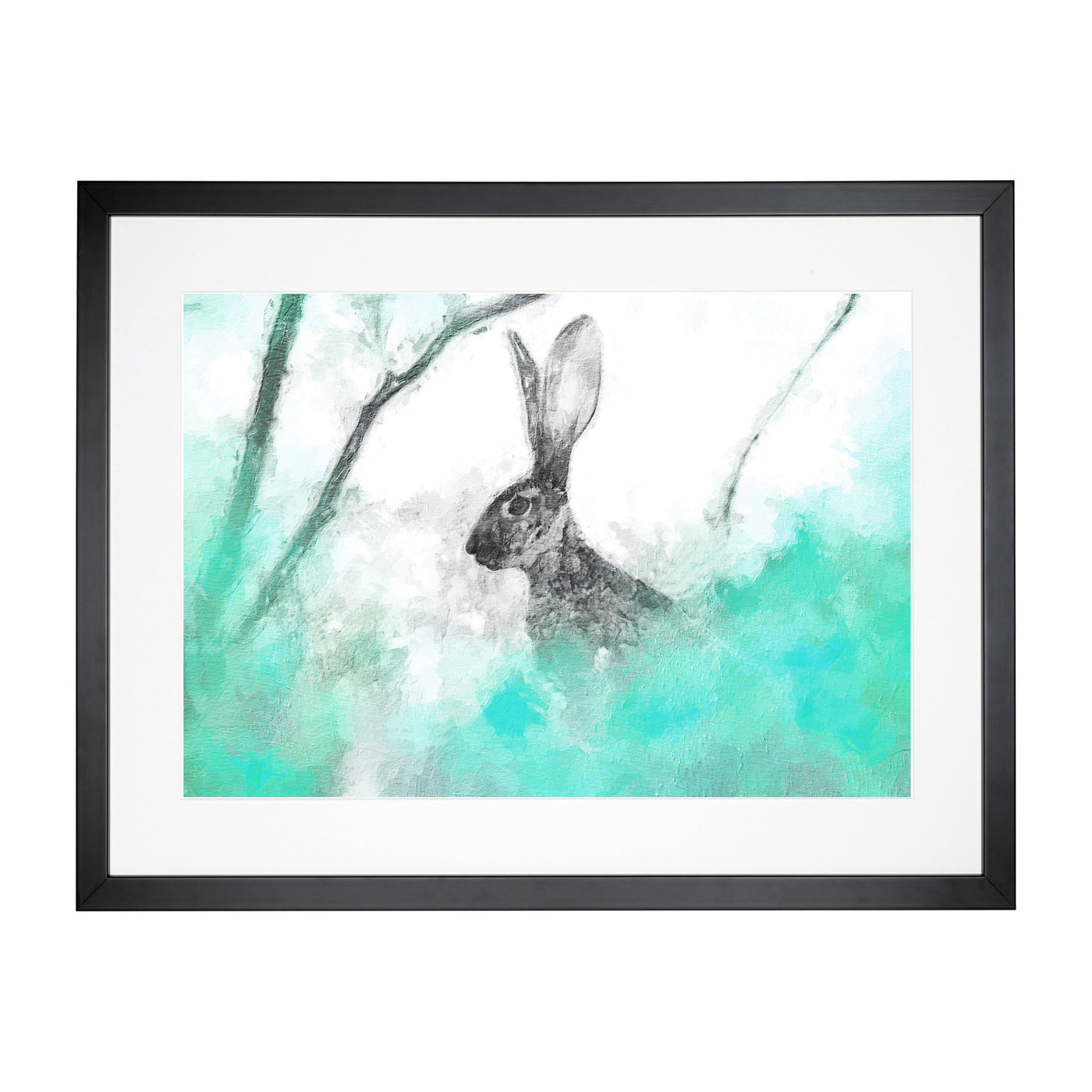 The Alert Hare in Green Framed Print Main Image