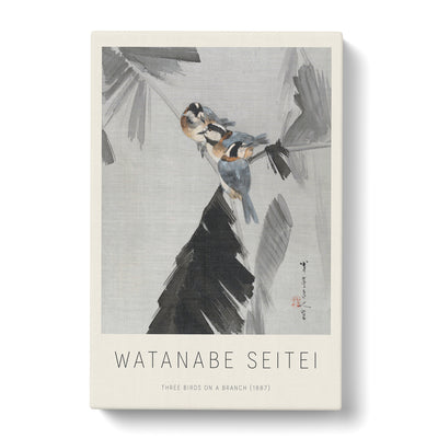 Three Birds On A Branch Print By Watanabe Seitei Canvas Print Main Image