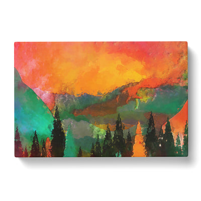 Trees At The Foot Of A Setting Sun In Abstract Canvas Print Main Image