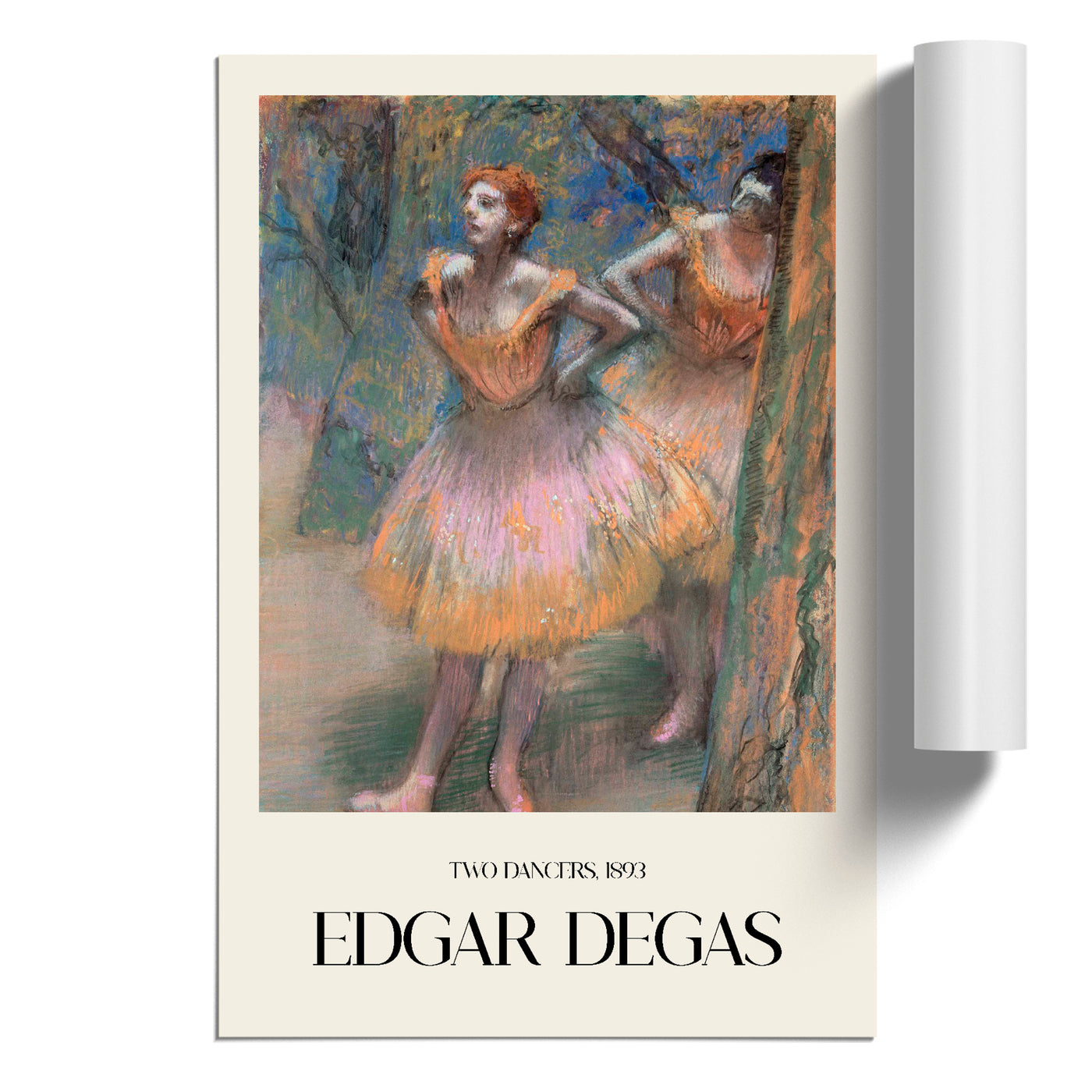 Two Ballet Ballerina Dancers In Pink And Orange Print By Edgar Degas