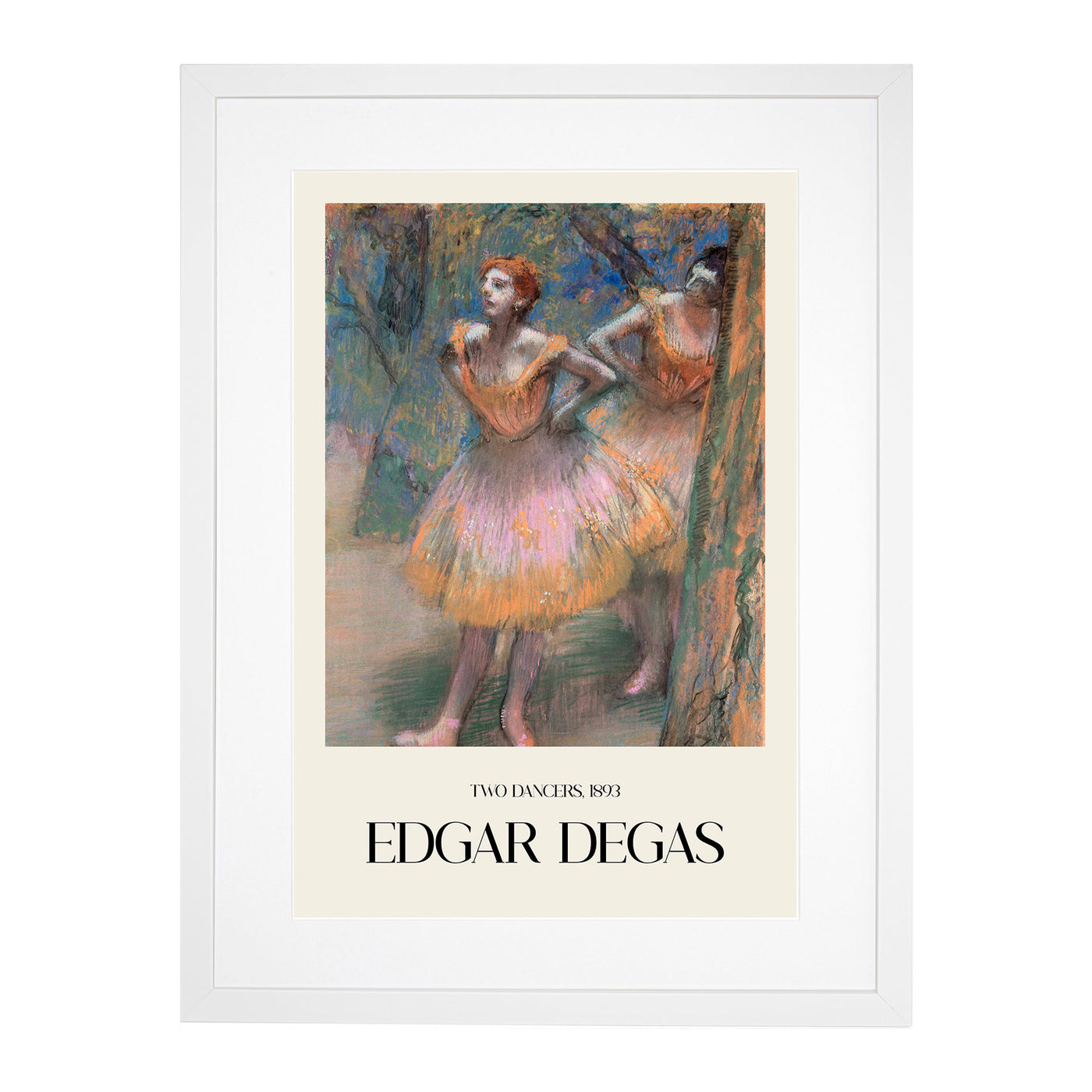 Two Ballet Ballerina Dancers In Pink And Orange Print By Edgar Degas