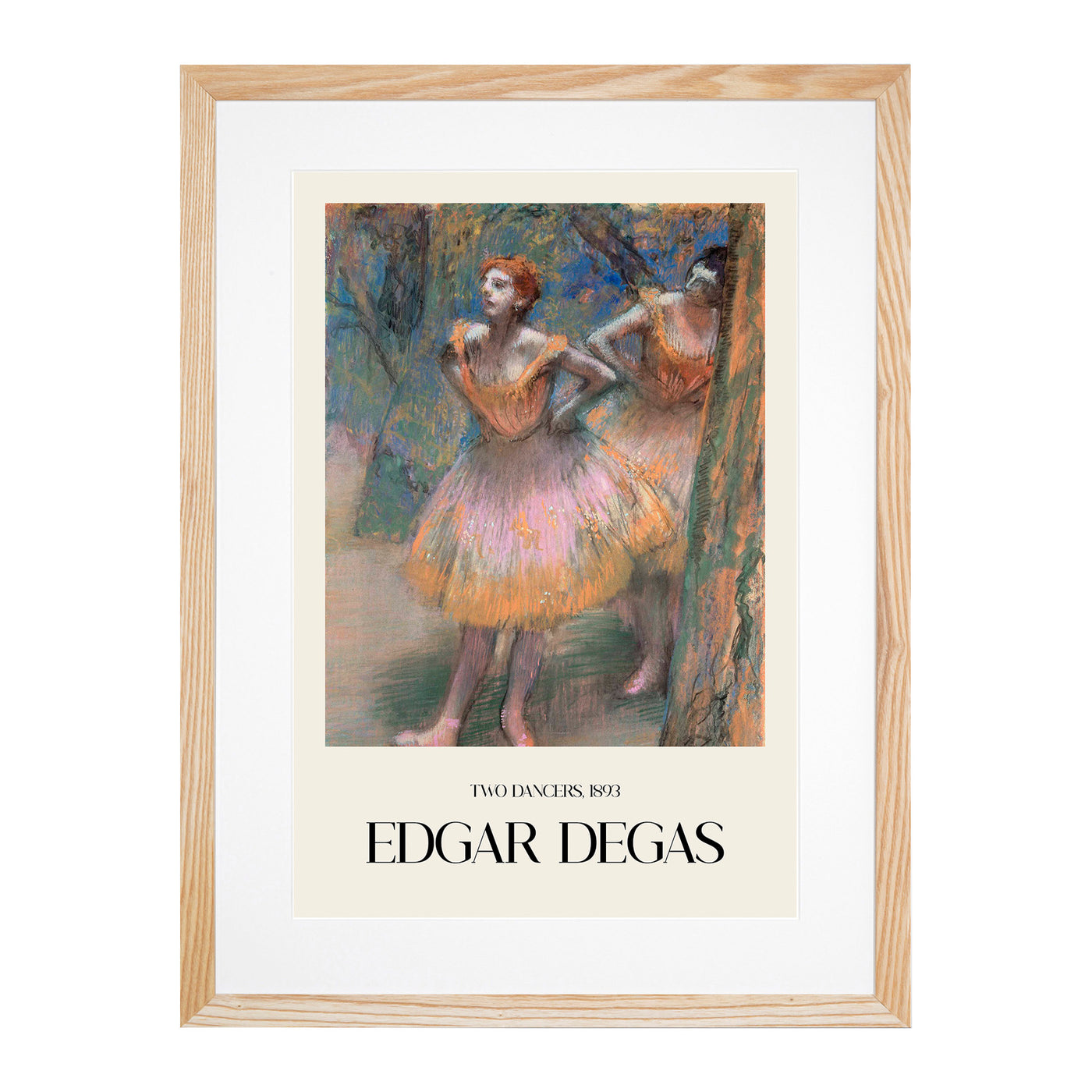 Two Ballet Ballerina Dancers In Pink And Orange Print By Edgar Degas