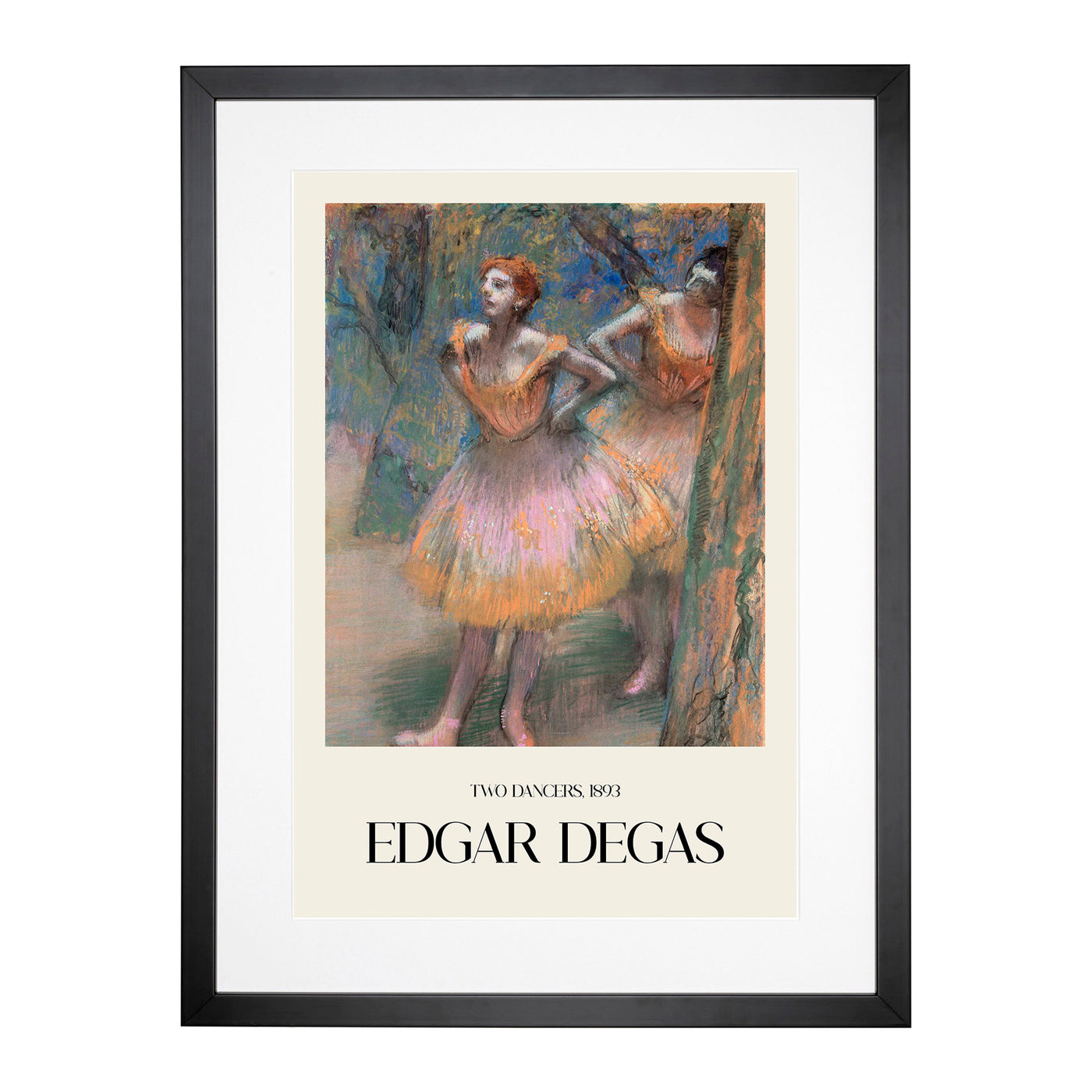 Two Ballet Ballerina Dancers In Pink And Orange Print By Edgar Degas Framed Print Main Image