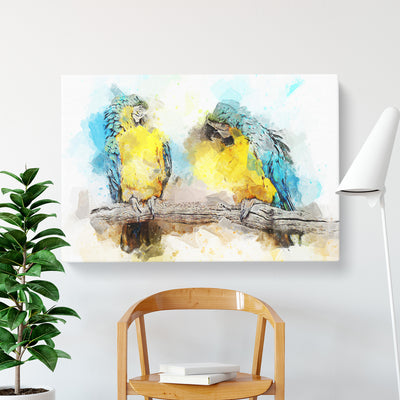 Two Blue & Yellow Macaw Parrots