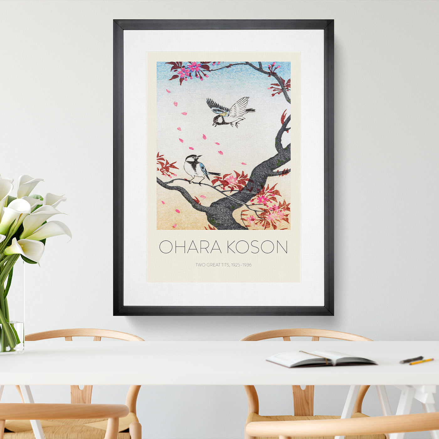 Two Great Tits On Blossom Tree Print By Ohara Koson