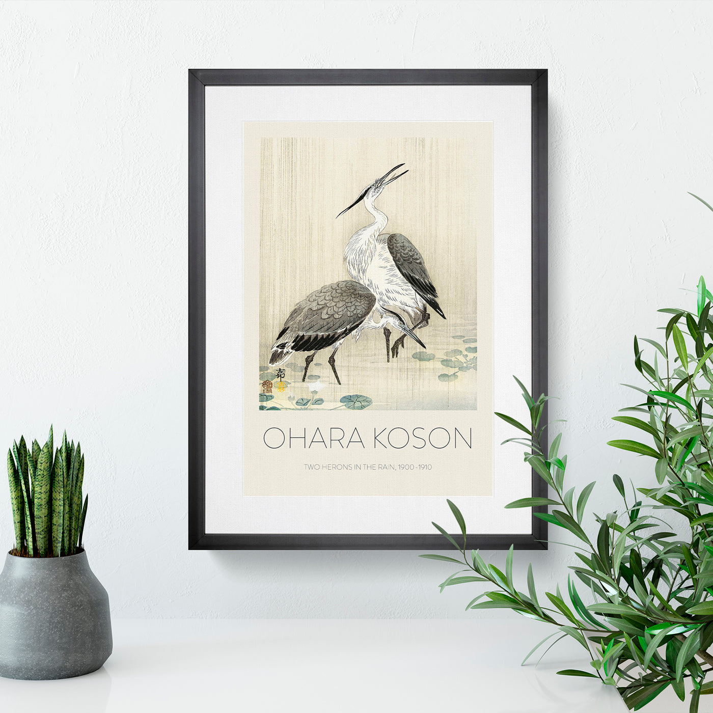 Two Herons In The Rain Print By Ohara Koson