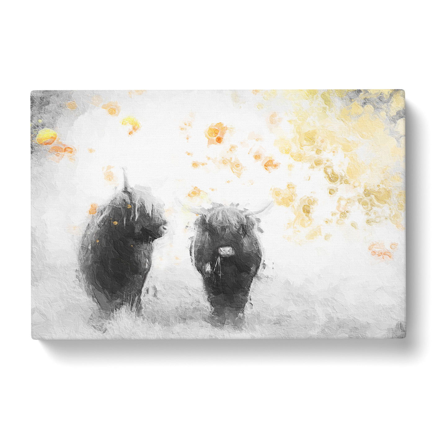Two Highland Cows In Abstract Canvas Print Main Image
