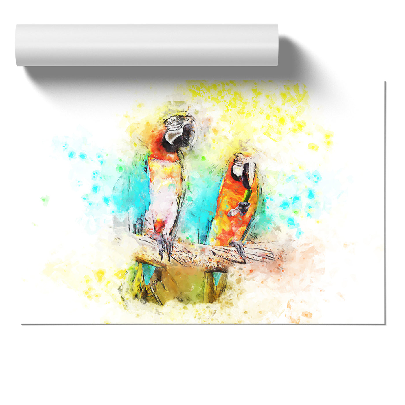 Two Macaw Parrots On A Branch