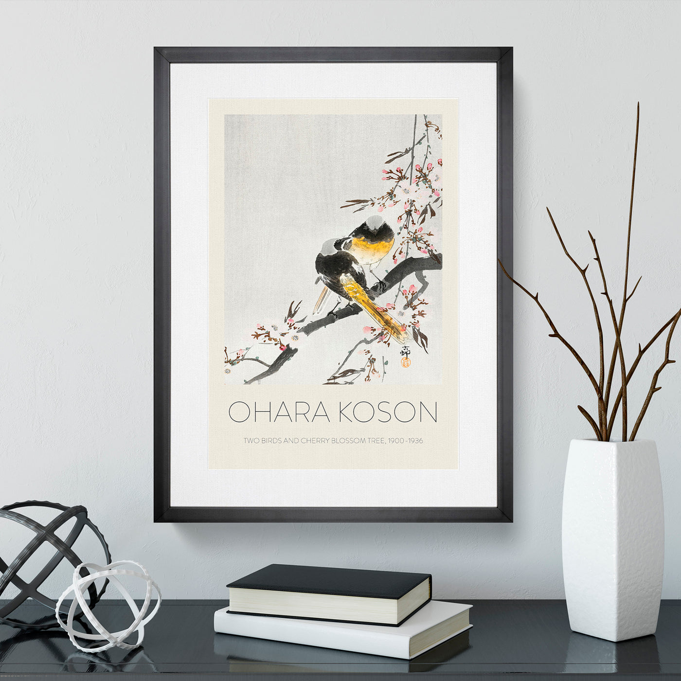 Two Sable Red Tails & Cherry Blossom Print By Ohara Koson