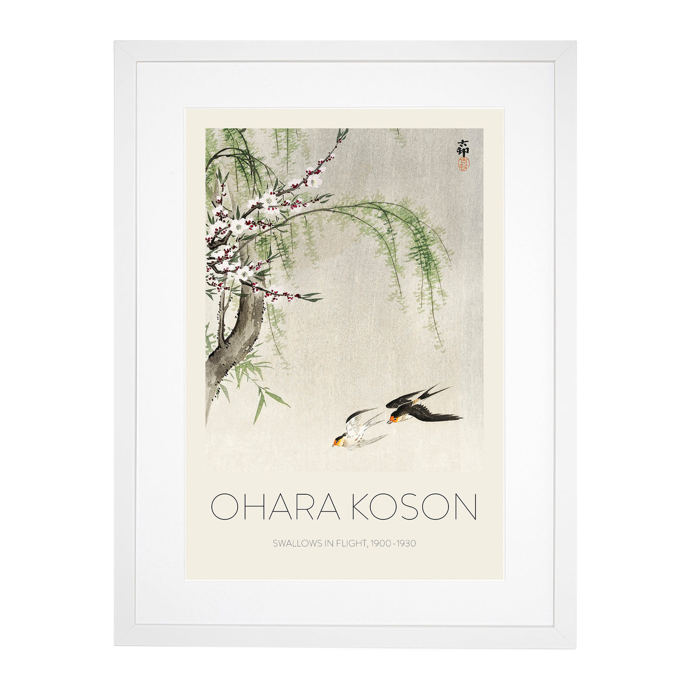 Two Swallows In Flight Print By Ohara Koson