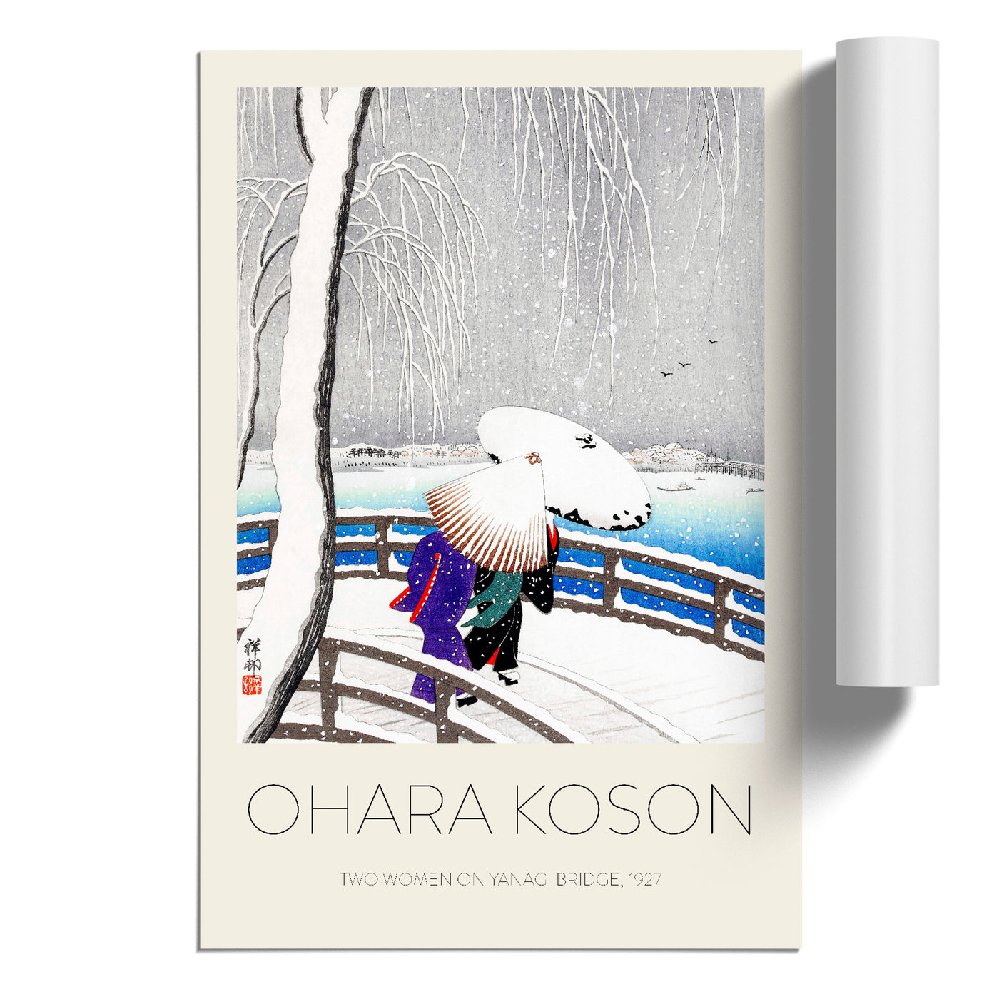 Two Women On Yanagi Bridge Print By Ohara Koson