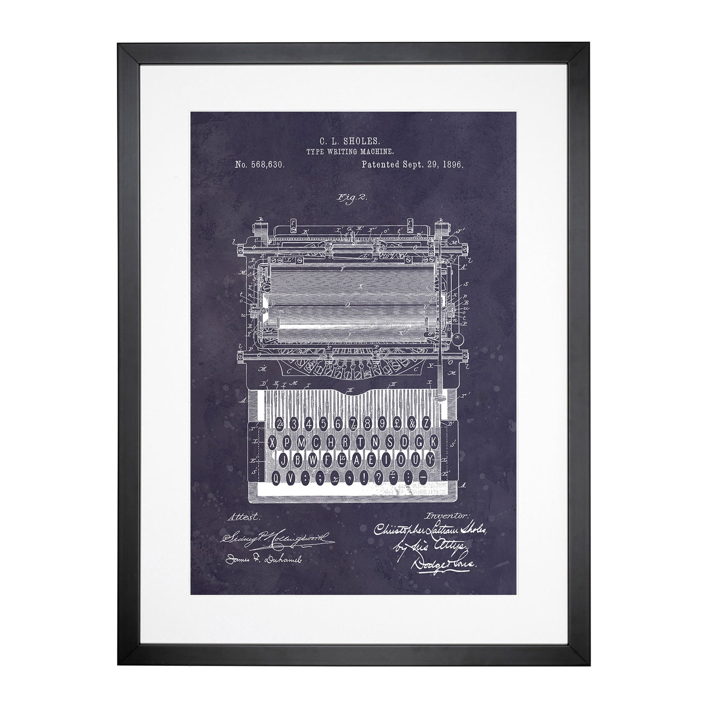 Typewriter Patent Dark Framed Print Main Image
