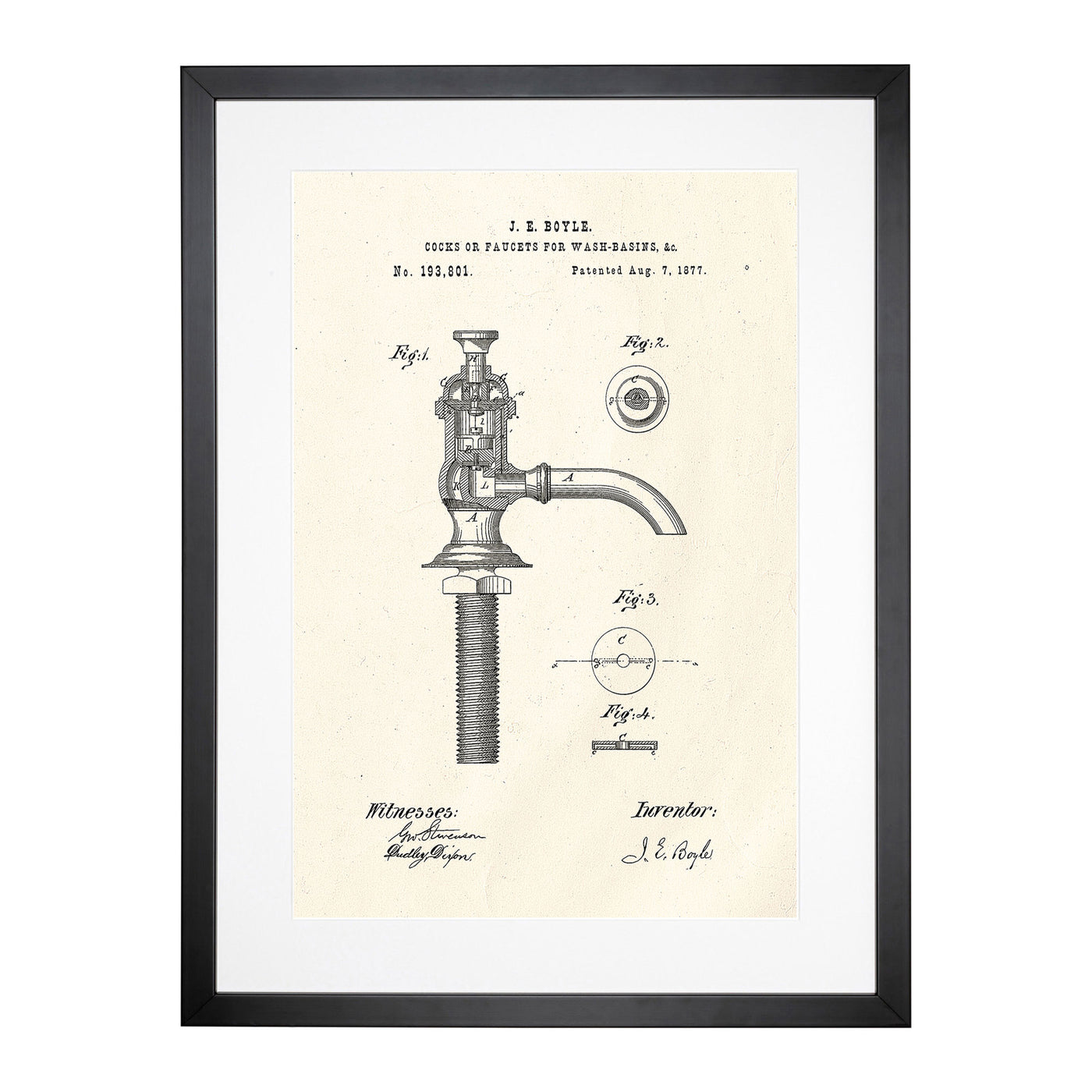 Water Faucet Tap Patent Framed Print Main Image