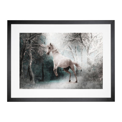 White Horse Rearing In A Winter Forest
