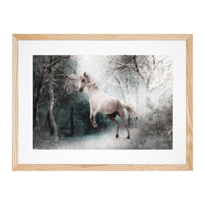 White Horse Rearing In A Winter Forest
