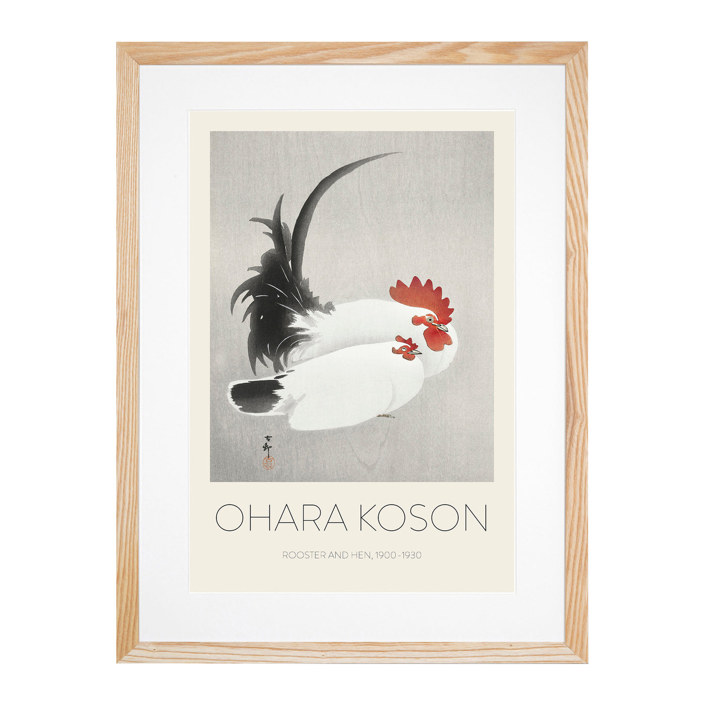 White Rooster & Hen Print By Ohara Koson