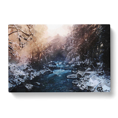 Winter Forest & Stream In Canada In Abstract Canvas Print Main Image