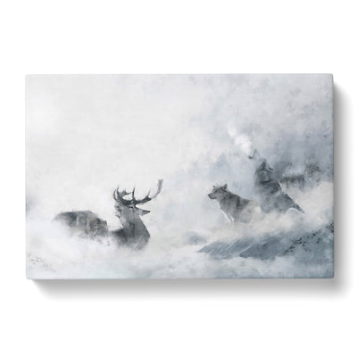 Wolves And Stag Painting Canvas Print Main Image