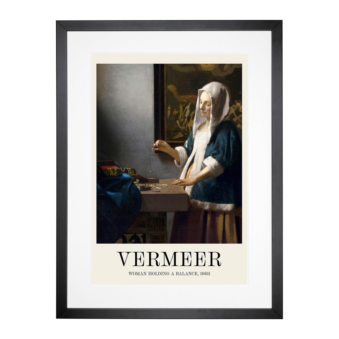 Woman Holding A Balance Print By Johannes Vermeer Framed Print Main Image