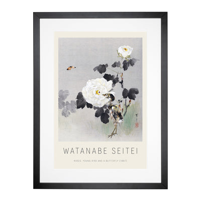 Young Bird & Butterfly Print By The Roses Print By Watanabe Seitei Framed Print Main Image